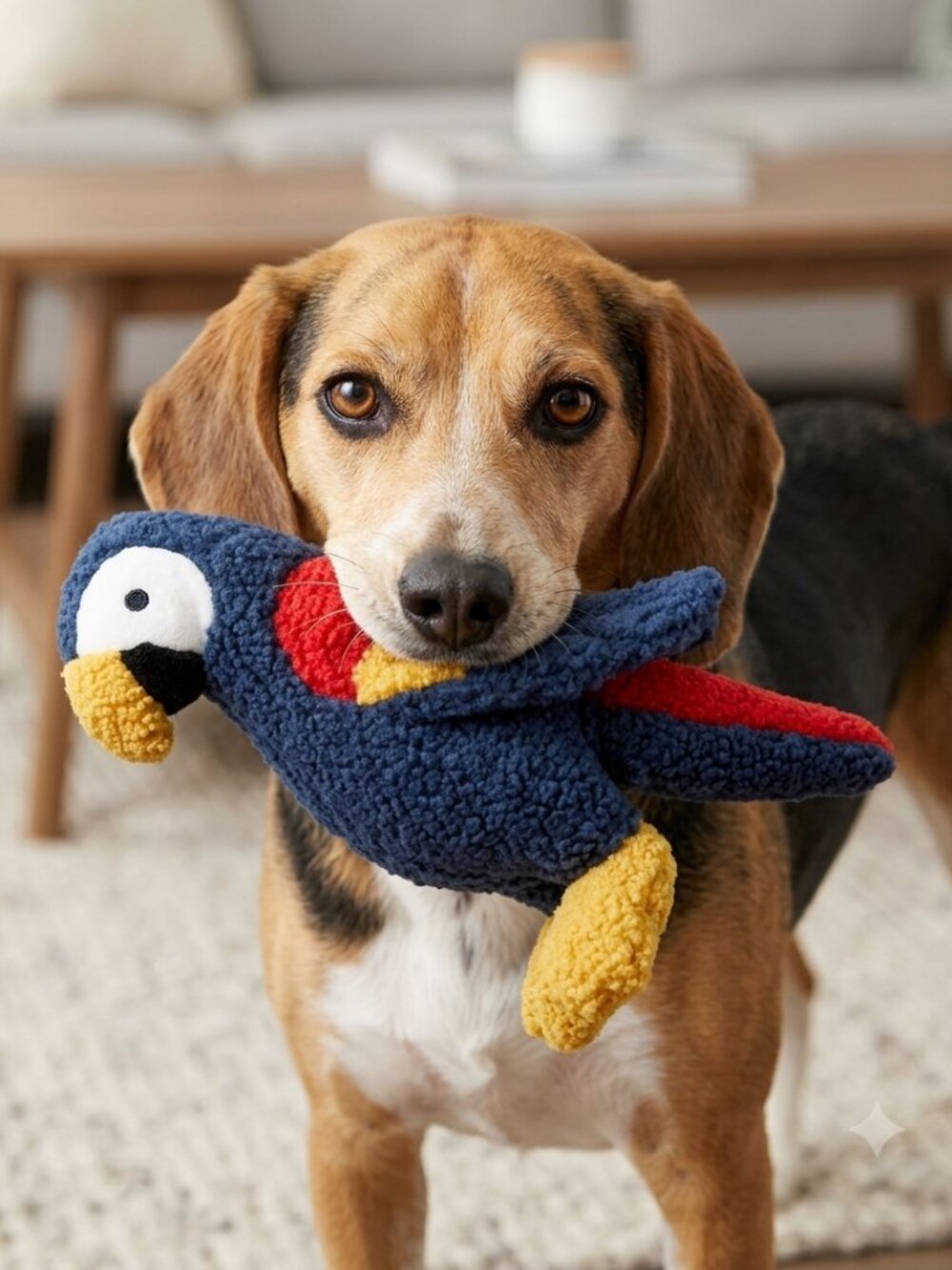 Mickie the Macaw Fleece Dog Toy - Durable Double-Stitched Squeaker & Crinkle Toy